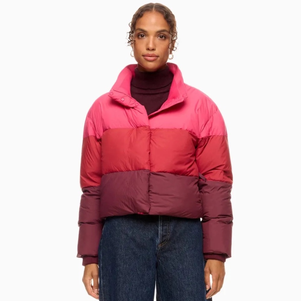 Marine Layer Pink and Red Puffer Jacket